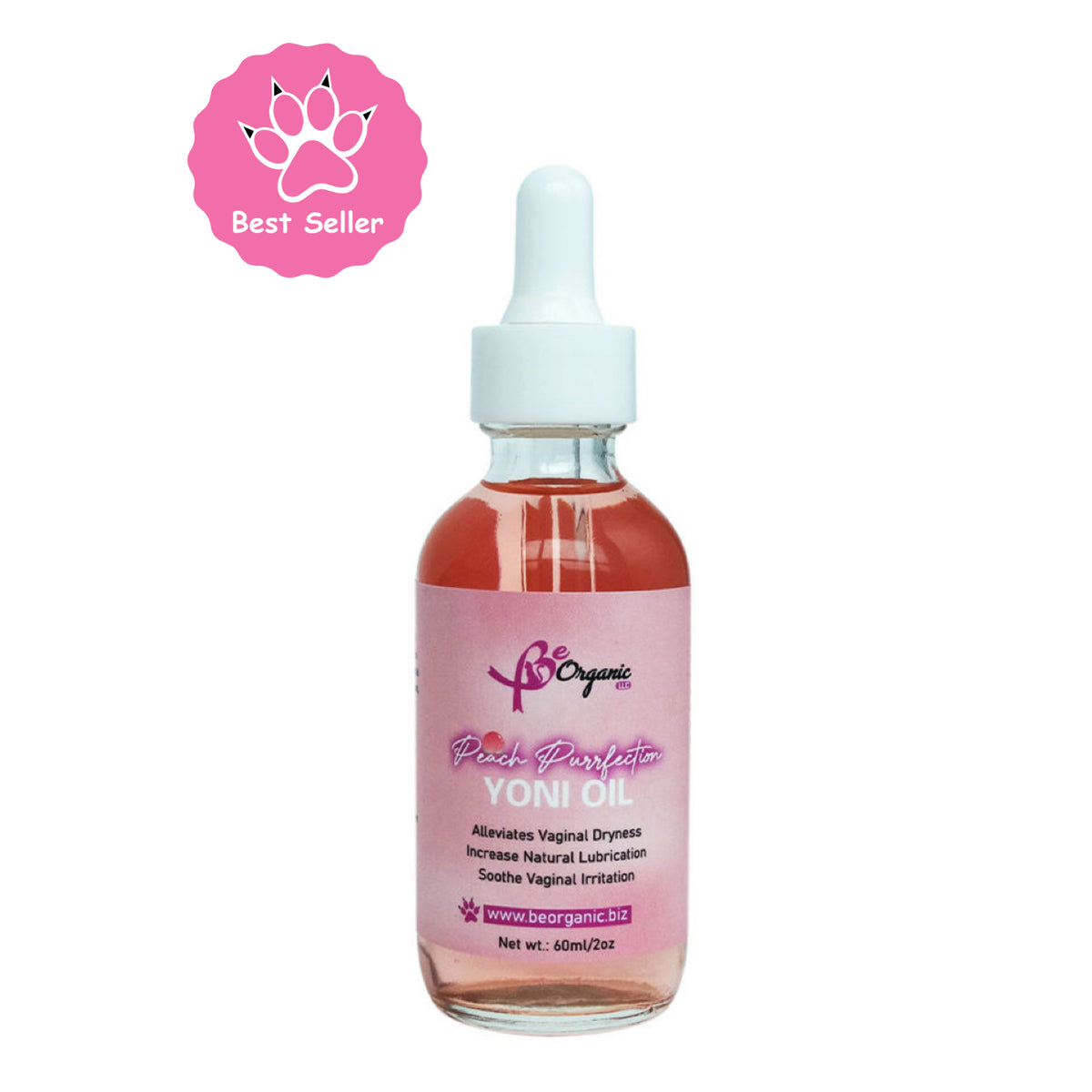 Purrfection Peach Yoni Oil feminine oil detail view by BeOrganicLLC